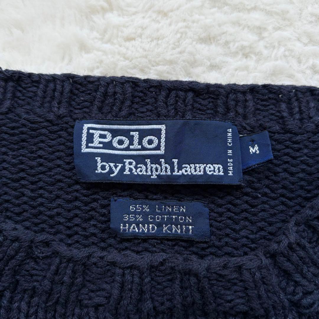 【90s】ポロバイラルフローレン ハンドニット ポロベア スキー柄 ネイビー M