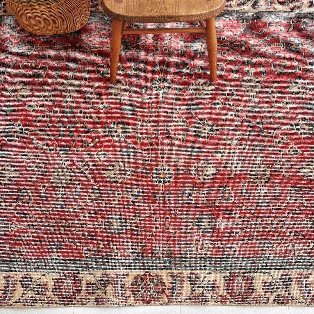 トルコ ヴィンテージラグ 赤 フローラル