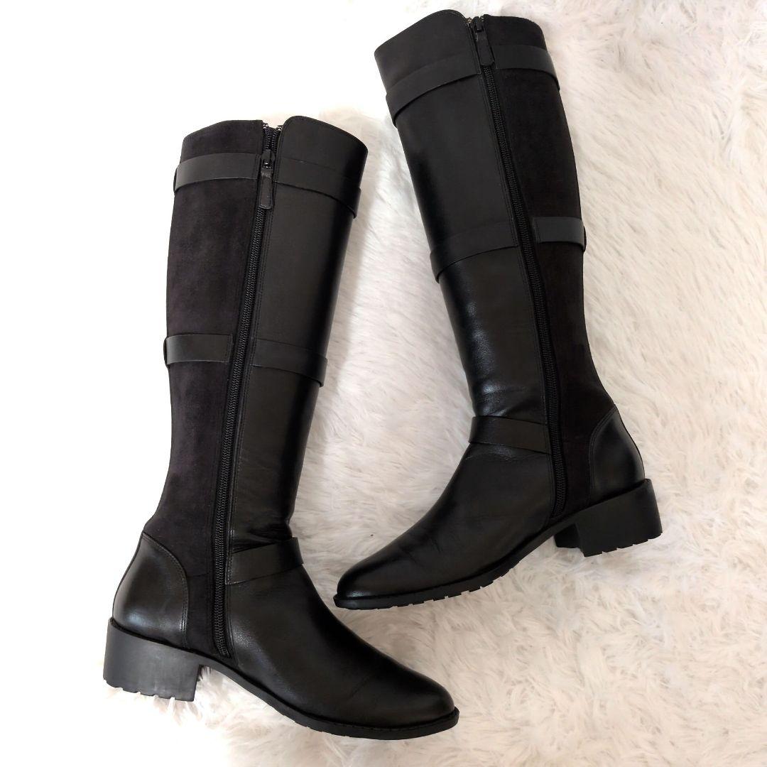 【未使用級】コールハーン　ロングブーツ　黒　24cm ジョッキーブーツ　レザー