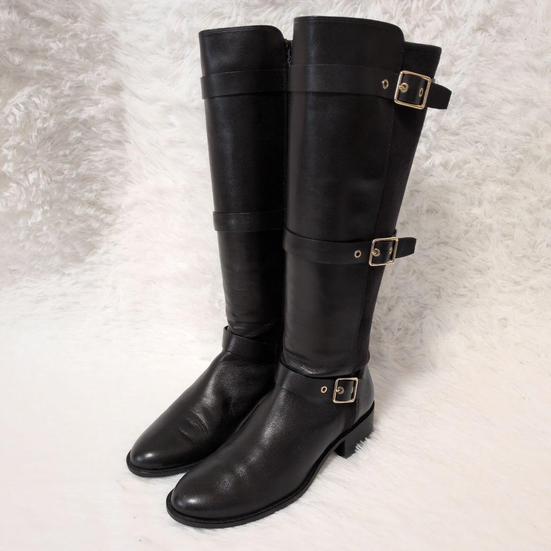 【未使用級】コールハーン　ロングブーツ　黒　24cm ジョッキーブーツ　レザー