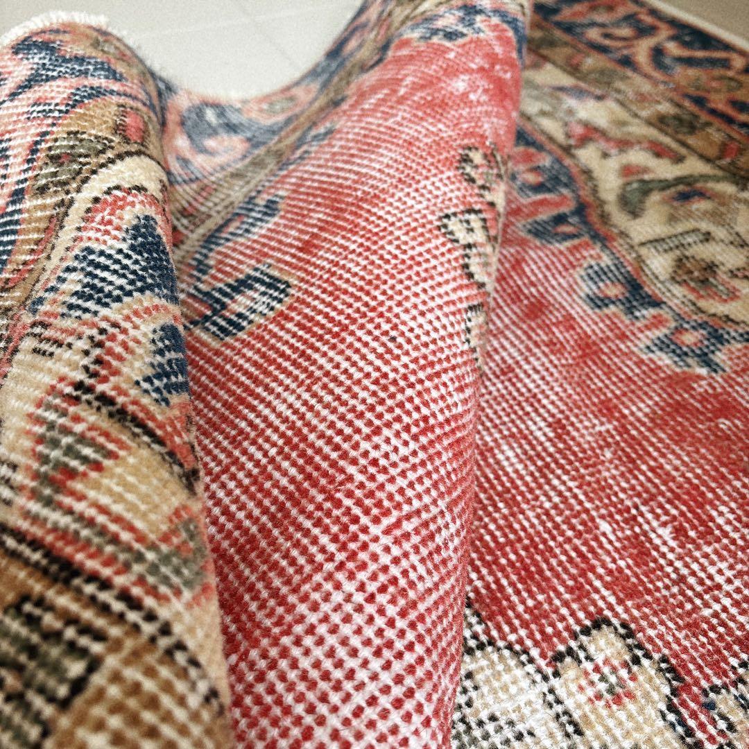 トルコ　ヴィンテージラグ　ピンク　ブルー　メダリオン