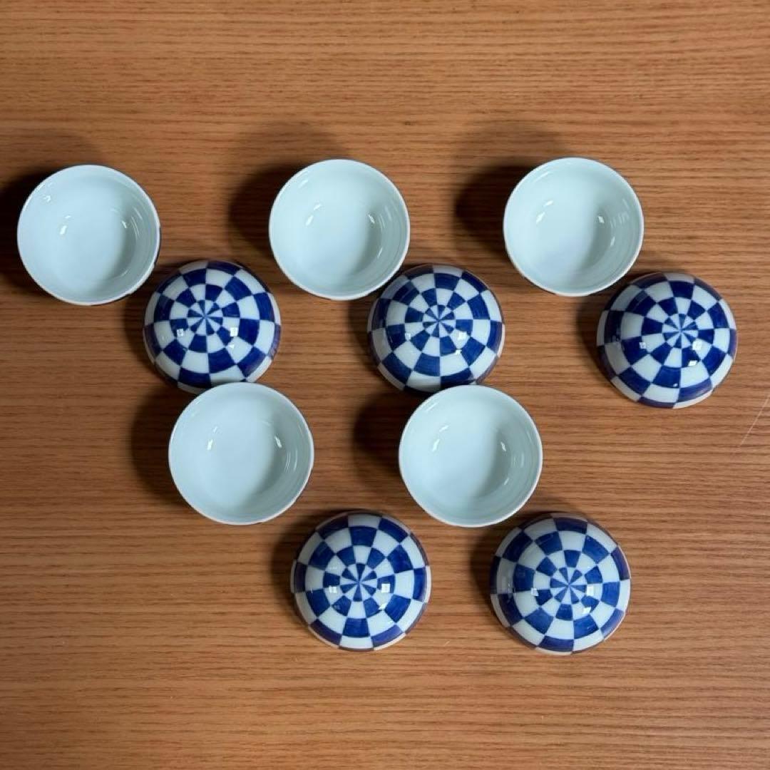 有田焼 李荘窯：染付市松文 珠型珍味×5個セット☆