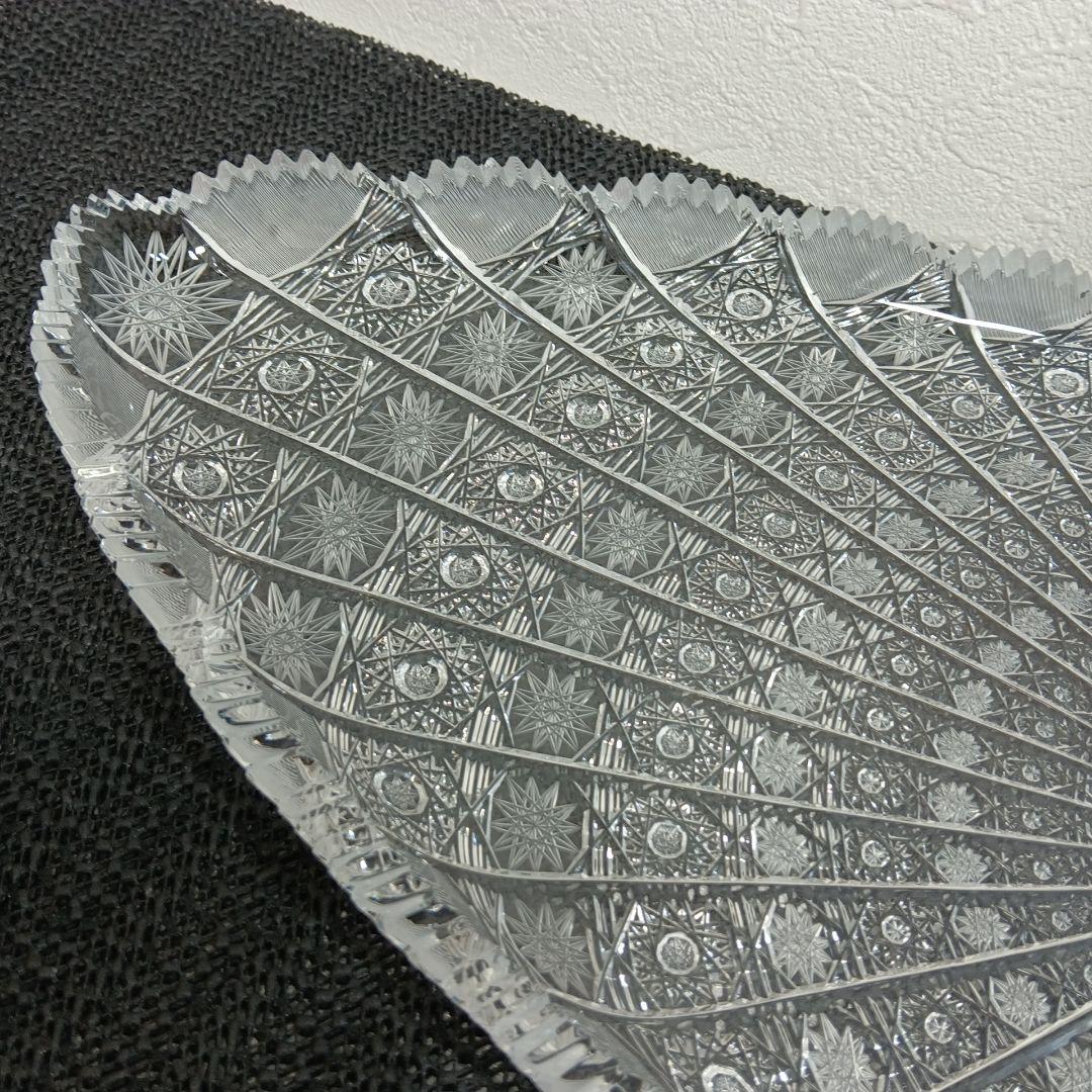 ボヘミアクリスタル 500PKカット オーバルプレート 大皿 ハンドカット