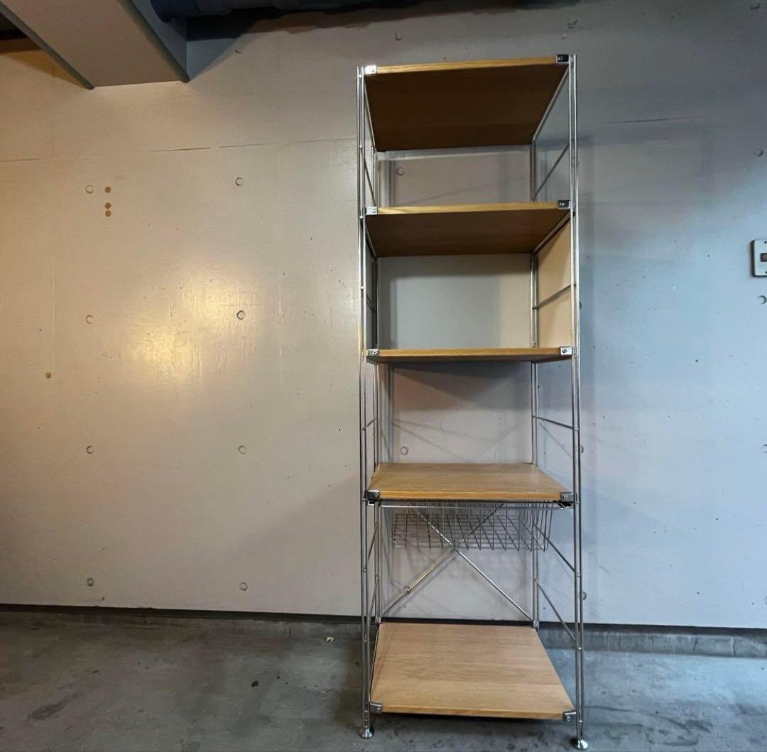 無印ステンレスユニットシェルフ・オーク材棚セット・大 パネル・バスケット付