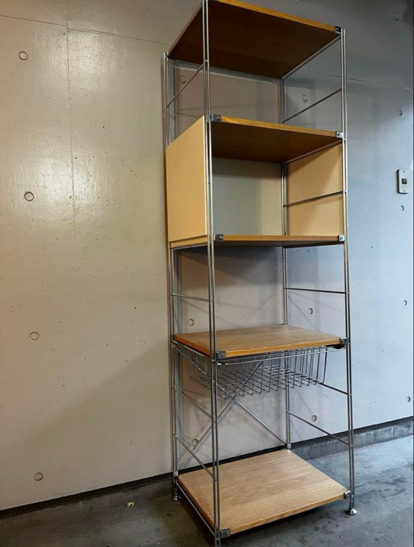 無印ステンレスユニットシェルフ・オーク材棚セット・大 パネル・バスケット付