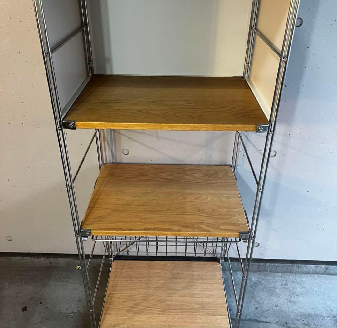 無印ステンレスユニットシェルフ・オーク材棚セット・大 パネル・バスケット付