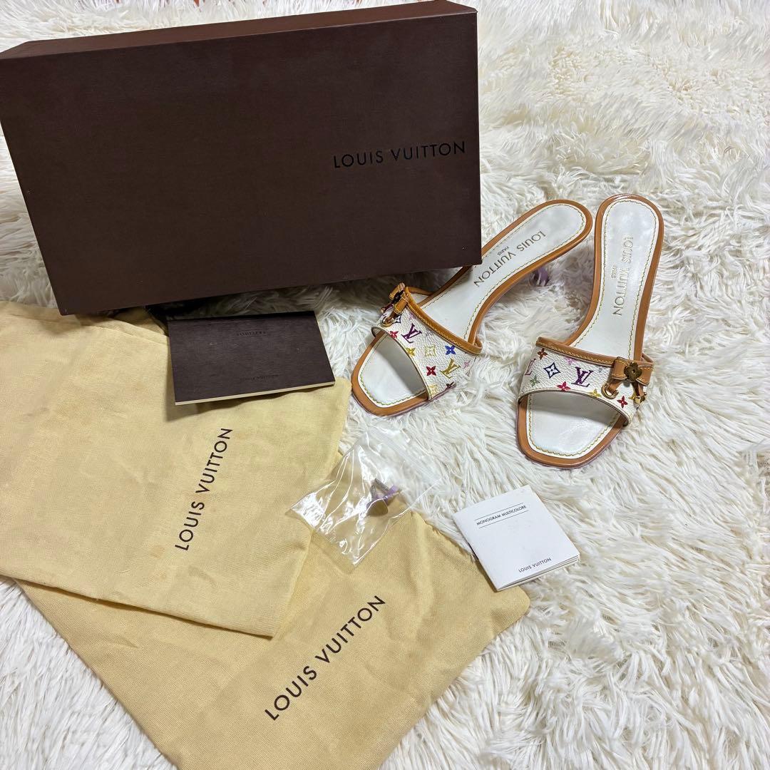 ルイヴィトン　モノグラムマルチカラー ミュール ホワイト×ラベンダー