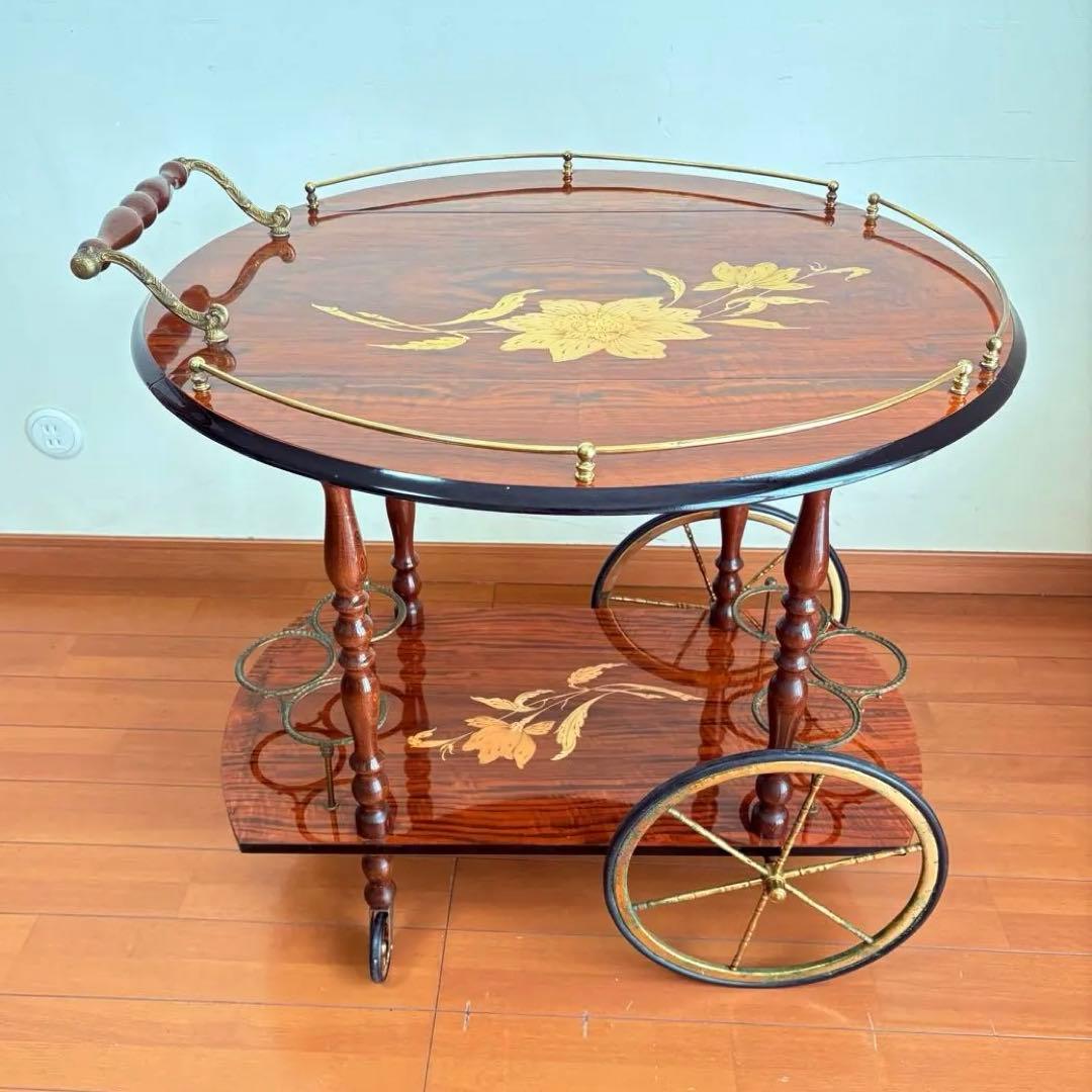 【アンティーク・送料込み】イタリアン 象嵌 キッチンワゴン バタフライワゴン