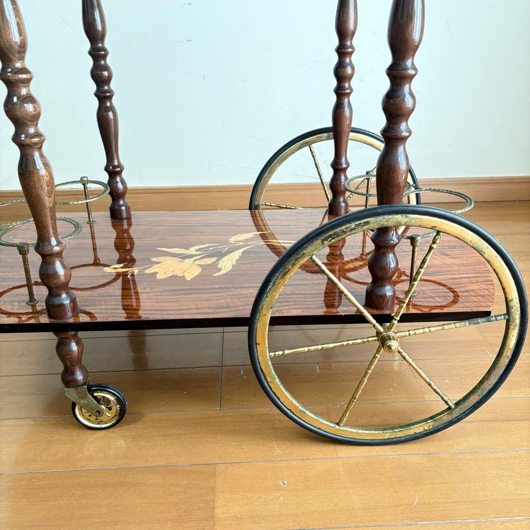 【アンティーク・送料込み】イタリアン 象嵌 キッチンワゴン バタフライワゴン