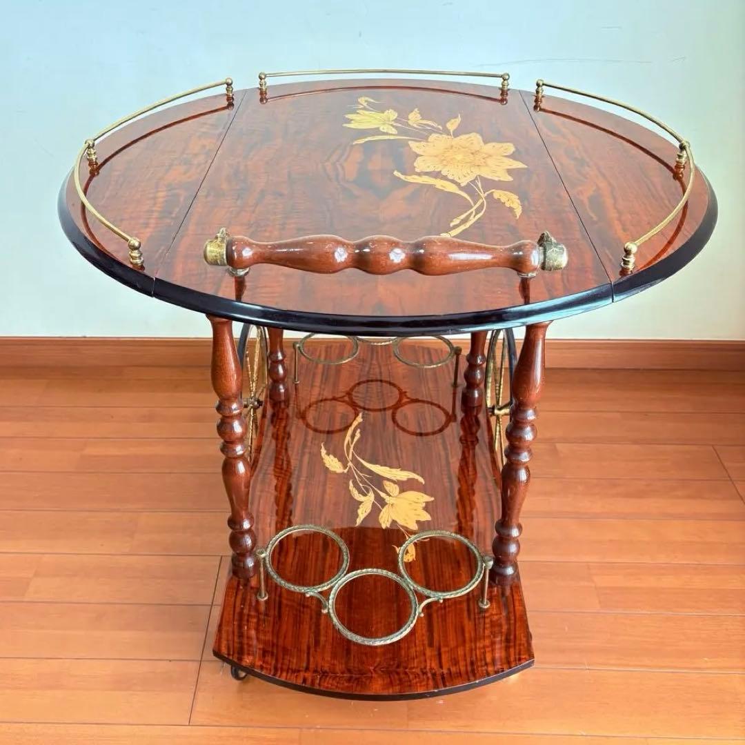 【アンティーク・送料込み】イタリアン 象嵌 キッチンワゴン バタフライワゴン