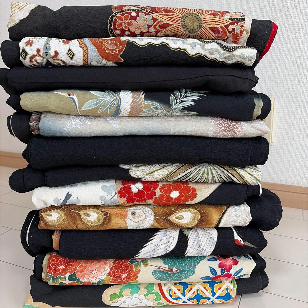 カ*キ様 ■S29■落款　正絹　黒留袖 12点セット■まとめ売り　美品～リメイク