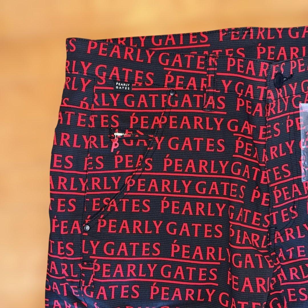 ☆新品☆PEARLY GATES ロゴプリント スリムフィットパンツL 黒/赤