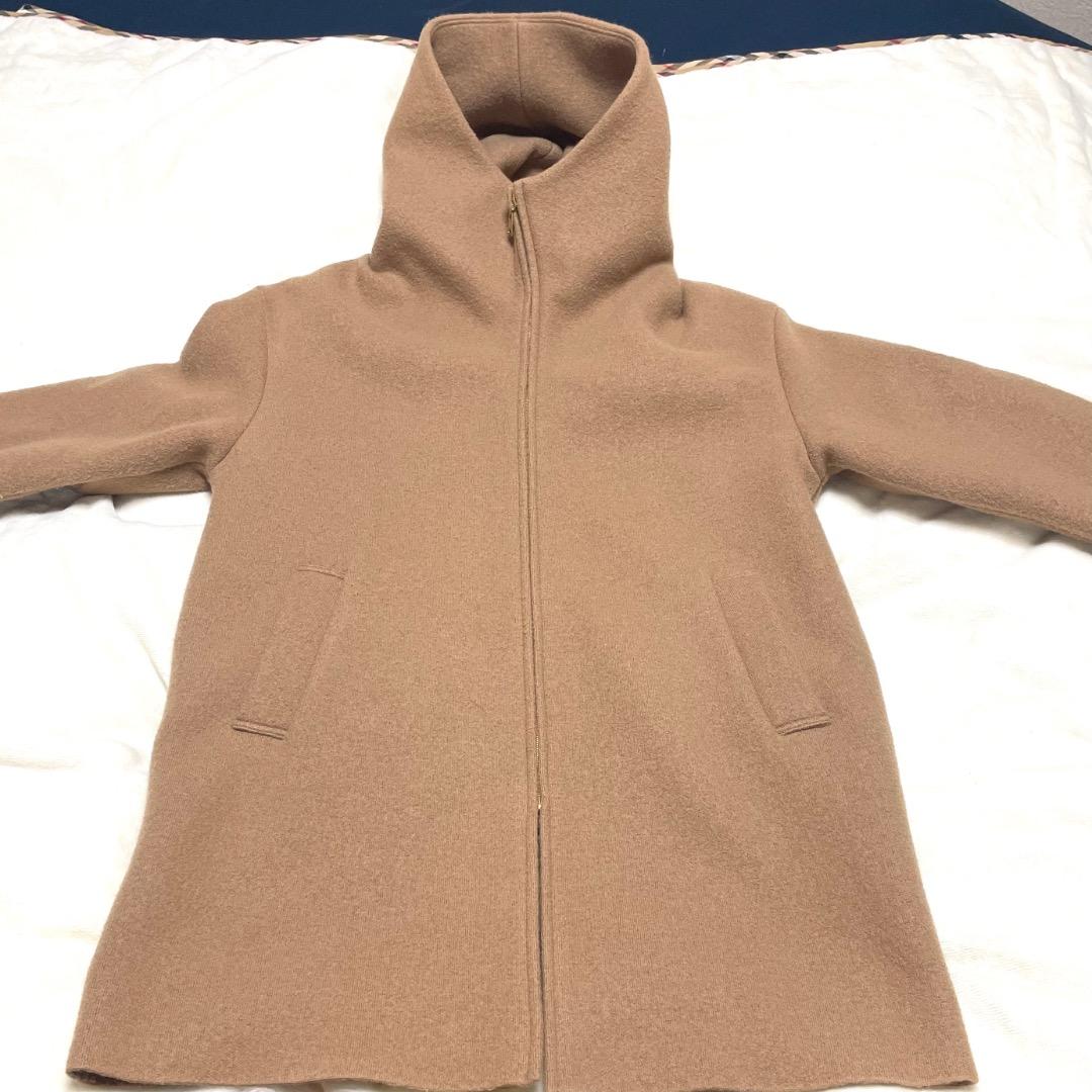 ヨシエ　イナバ　ミドル丈　コート　毛　ベージュ　フード