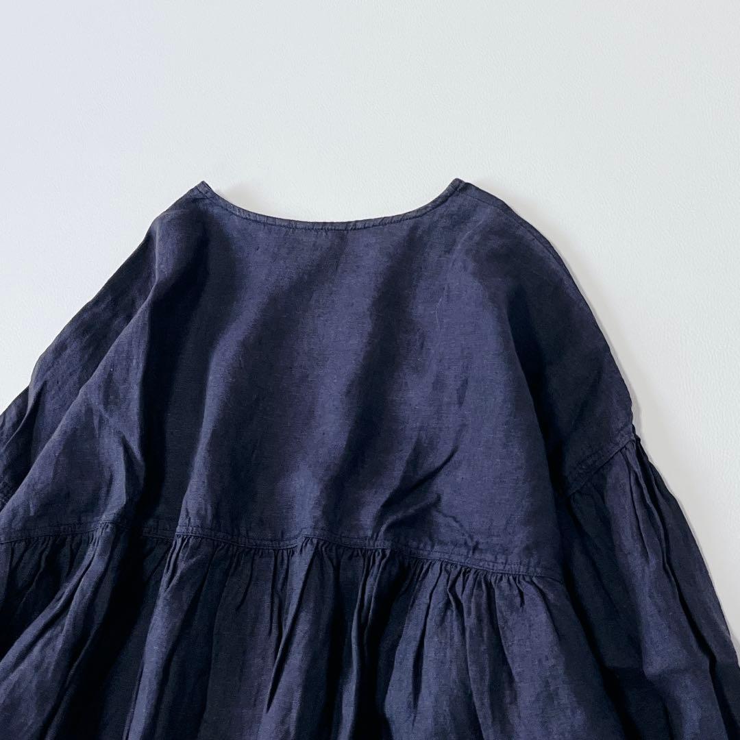 美品✨nest Robe リネン100%ゆったり　長袖シャツ　ブラウス　濃紺