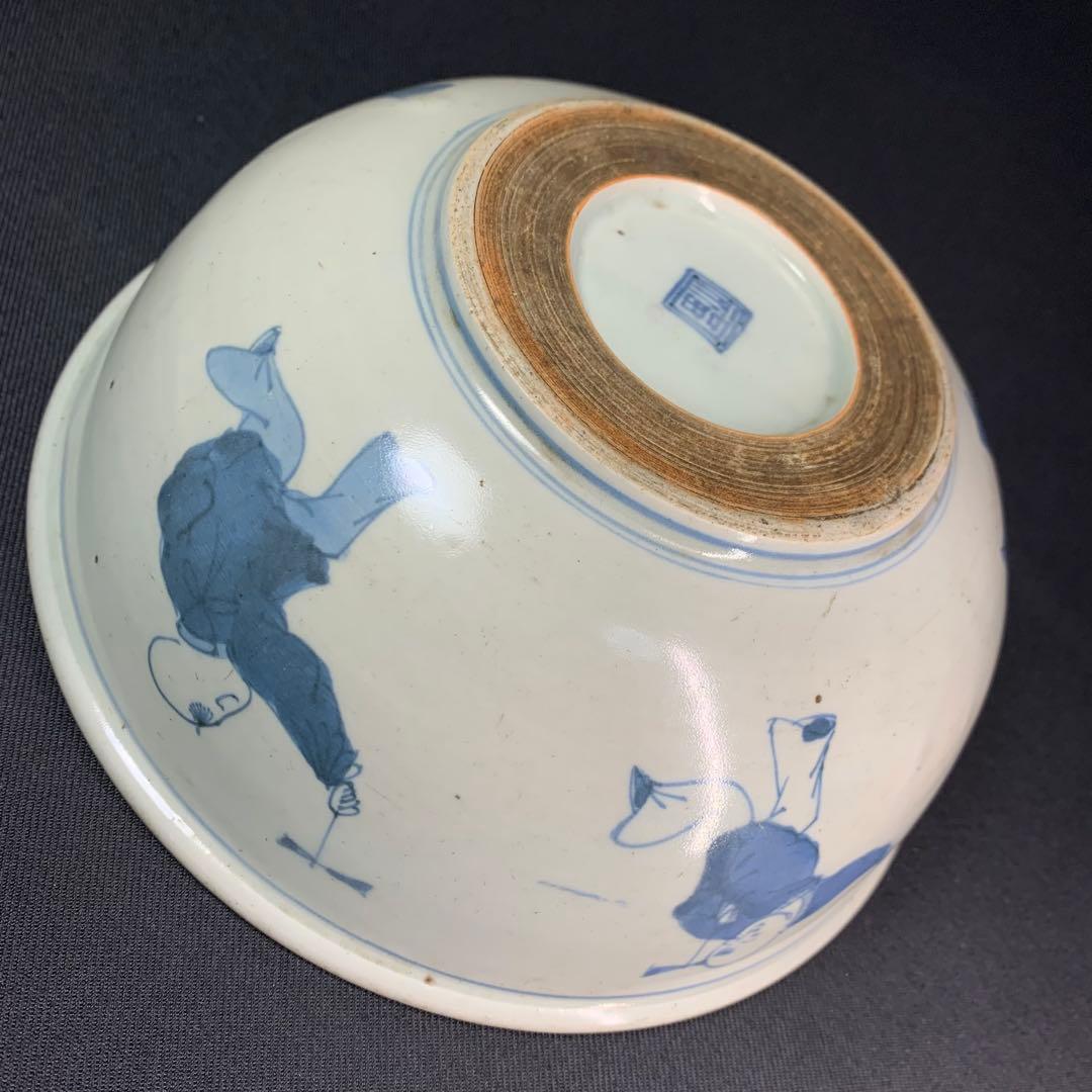 K684⭐︎湖東焼 染付 見込みは五弁花 唐子文 二重角福 献上手 鉢