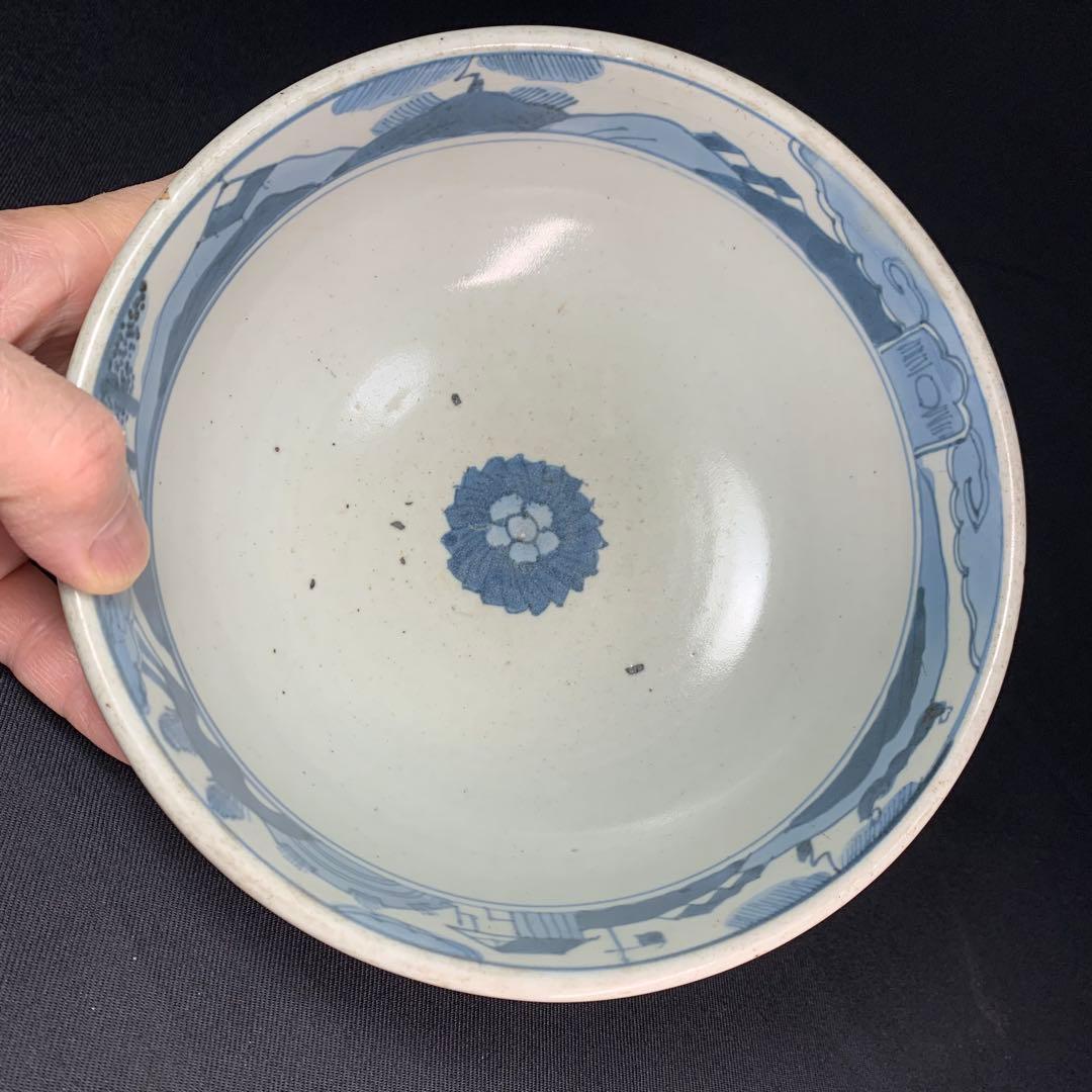 K684⭐︎湖東焼 染付 見込みは五弁花 唐子文 二重角福 献上手 鉢