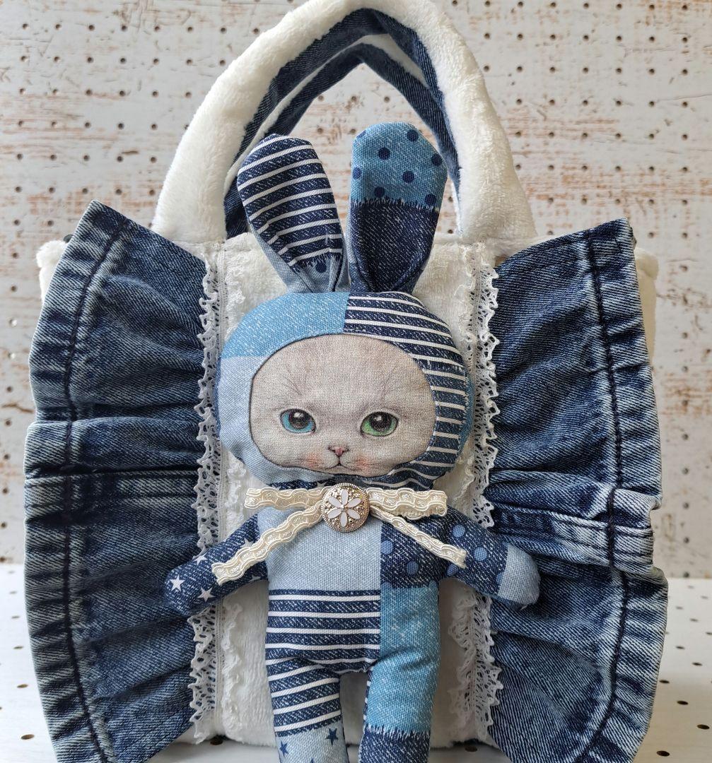 ゆ*ら様 コヤンイサムチョン　オッドアイねこちゃん　デニムリメイクトートバッグ