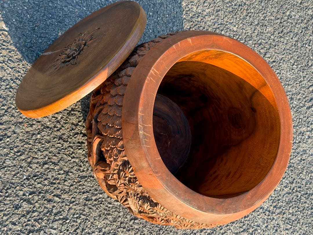 1点モノ♪一本彫 重量感♪ アンティーク スツール 収納樽 タイ ゾウ アジアン