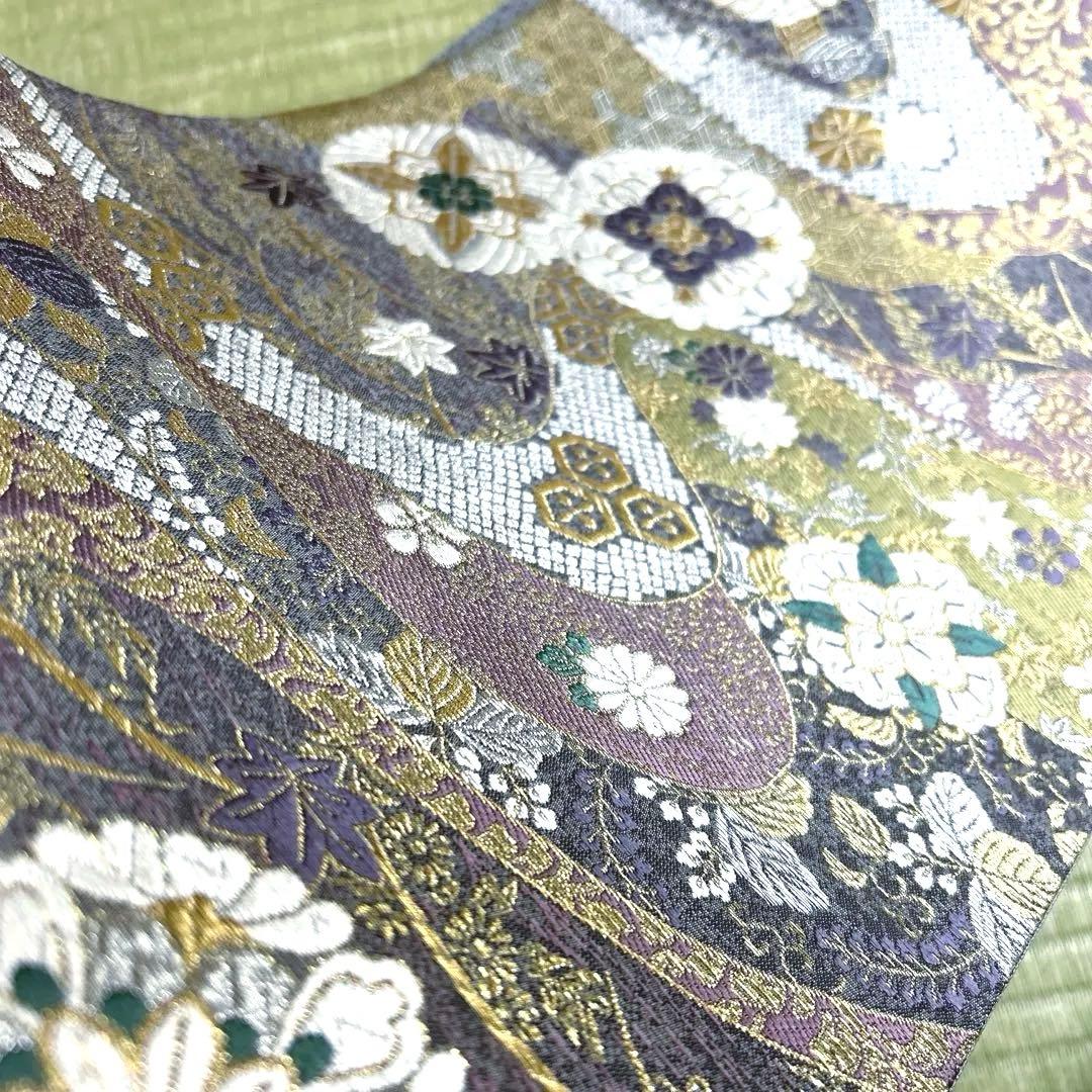 正絹　袋帯　【花紋　吉祥模様】