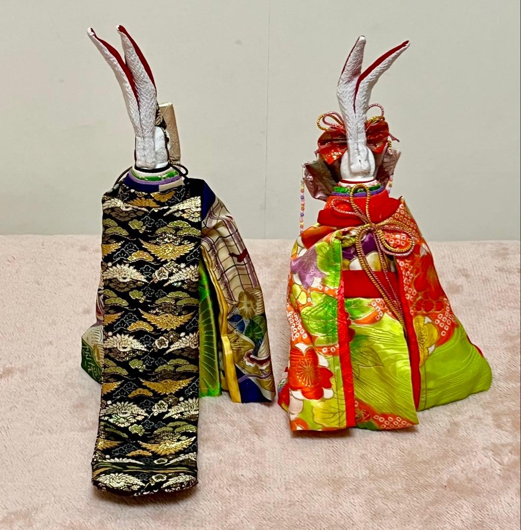 うさぎ雛人形飾り☆ひな祭り☆セット☆三人官女☆古着物再利用☆手作り☆保管品
