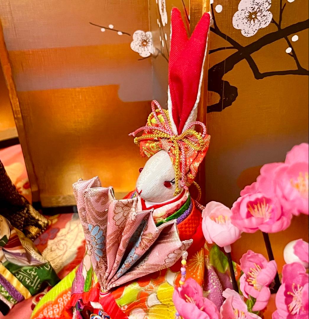 うさぎ雛人形飾り☆ひな祭り☆セット☆三人官女☆古着物再利用☆手作り☆保管品