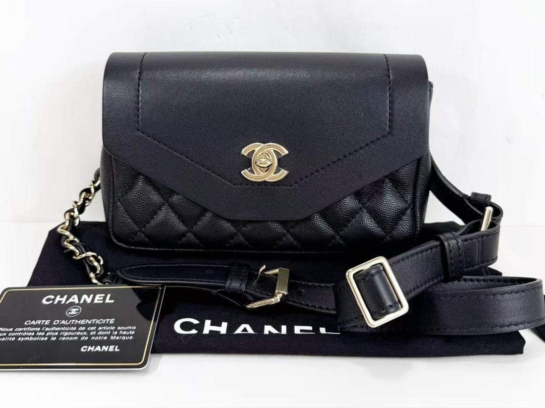 未使用/着画追加CHANEL/シャネル/キャビア/黒/ ウエストバッグ/ポーチ/