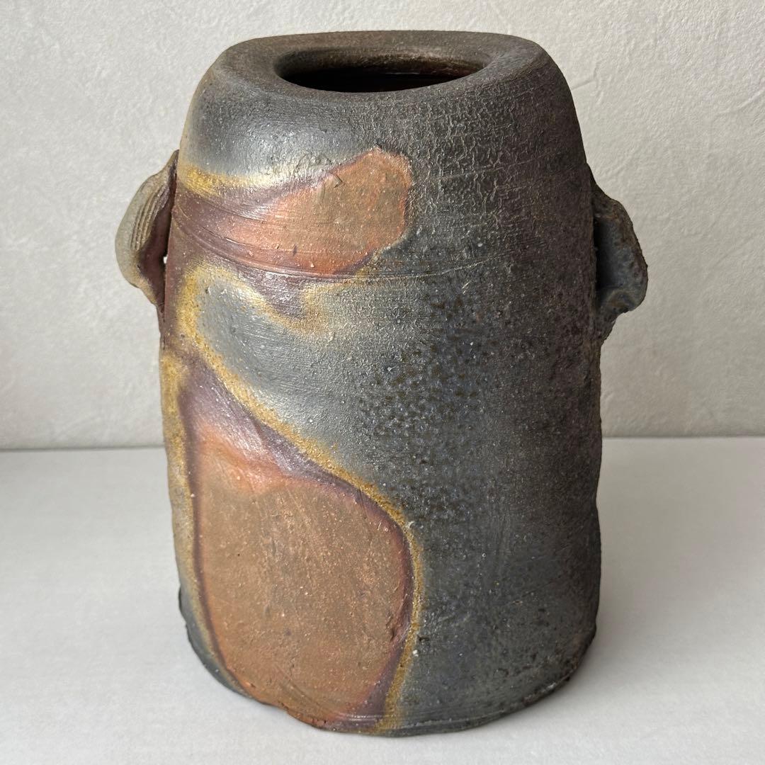 和仁栄幸(正興) 備前 花器 窯変耳付花入 共箱