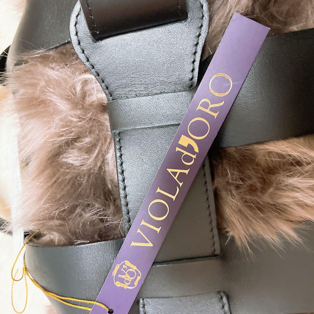 VIOLAd’ORO ヴィオラドーロ　レザー × ファー メッシュ ハンドバッグ