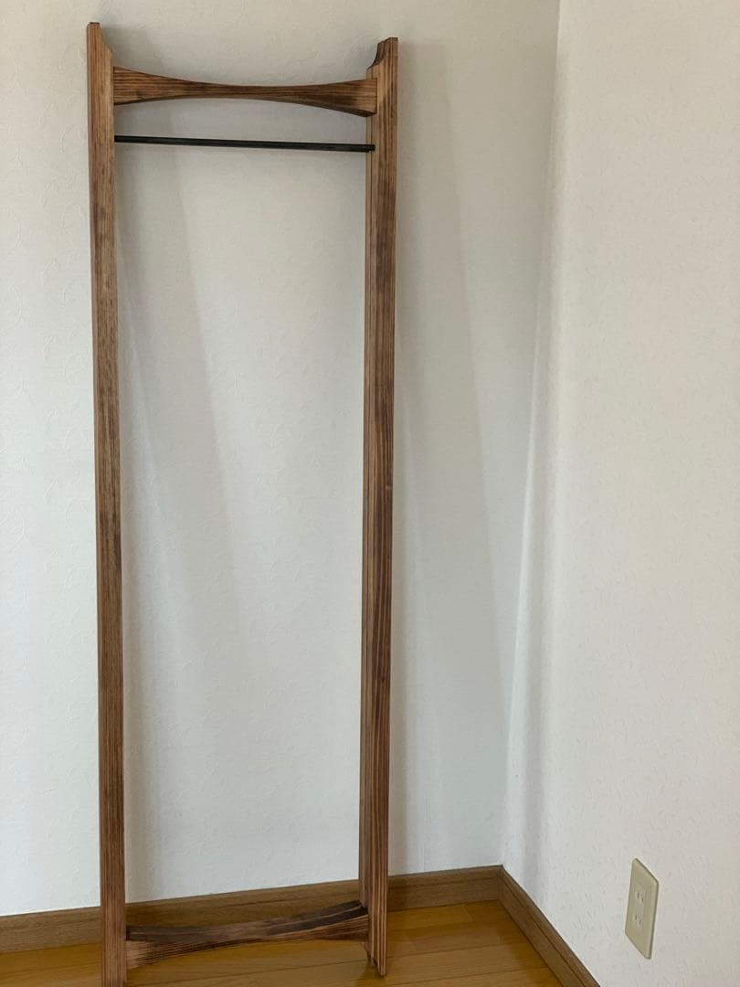 【無垢ひのき材】木とアイアンのスタイルハンガーラック　ミッドセンチュリー風