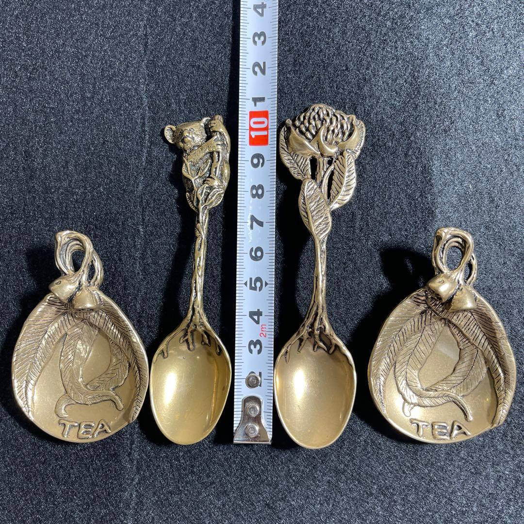 ヴィンテージ JJK オーストラリア装飾真鍮ティースプーン2とスクープスプーン2