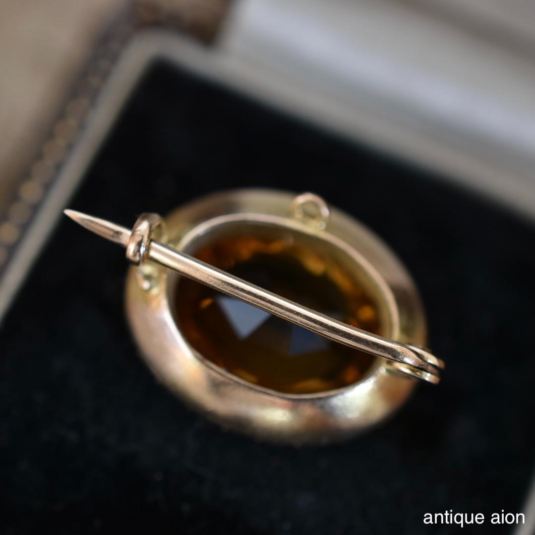 英国アンティーク 1900年前後 9金 天然シトリンと天然シードパールのブローチ