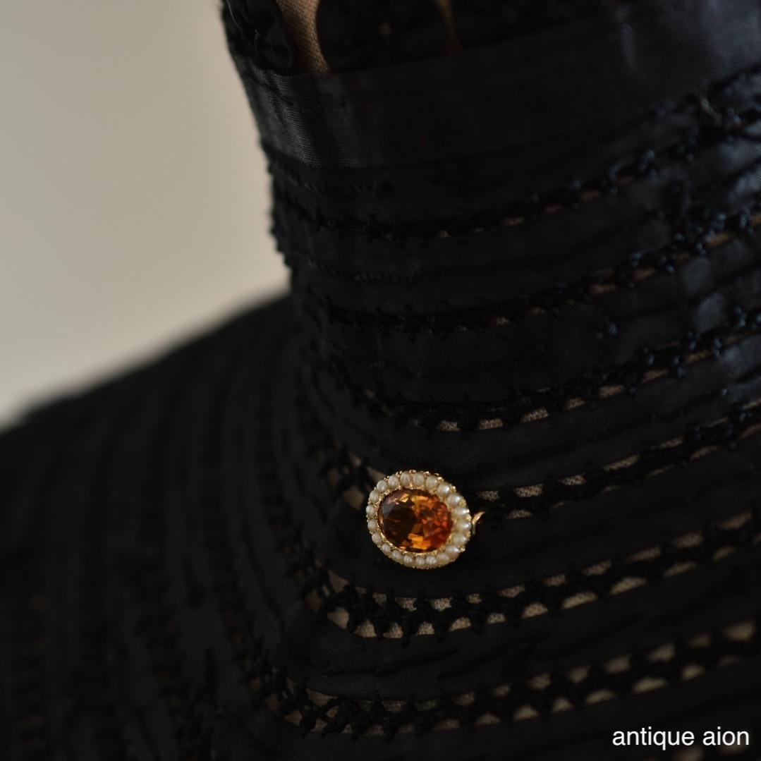 英国アンティーク 1900年前後 9金 天然シトリンと天然シードパールのブローチ