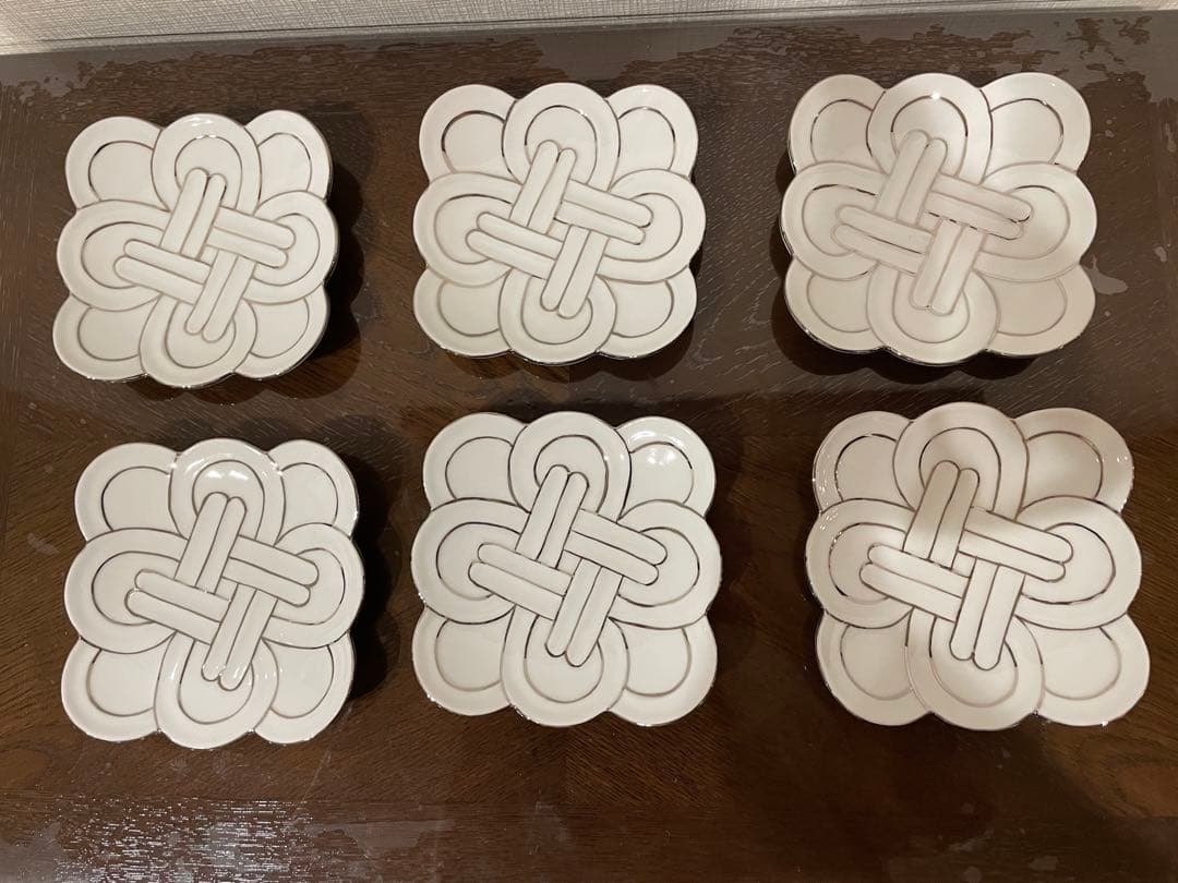 新品未使用　有田焼　渕プラチナ小皿　線吉祥むすび 6枚セット