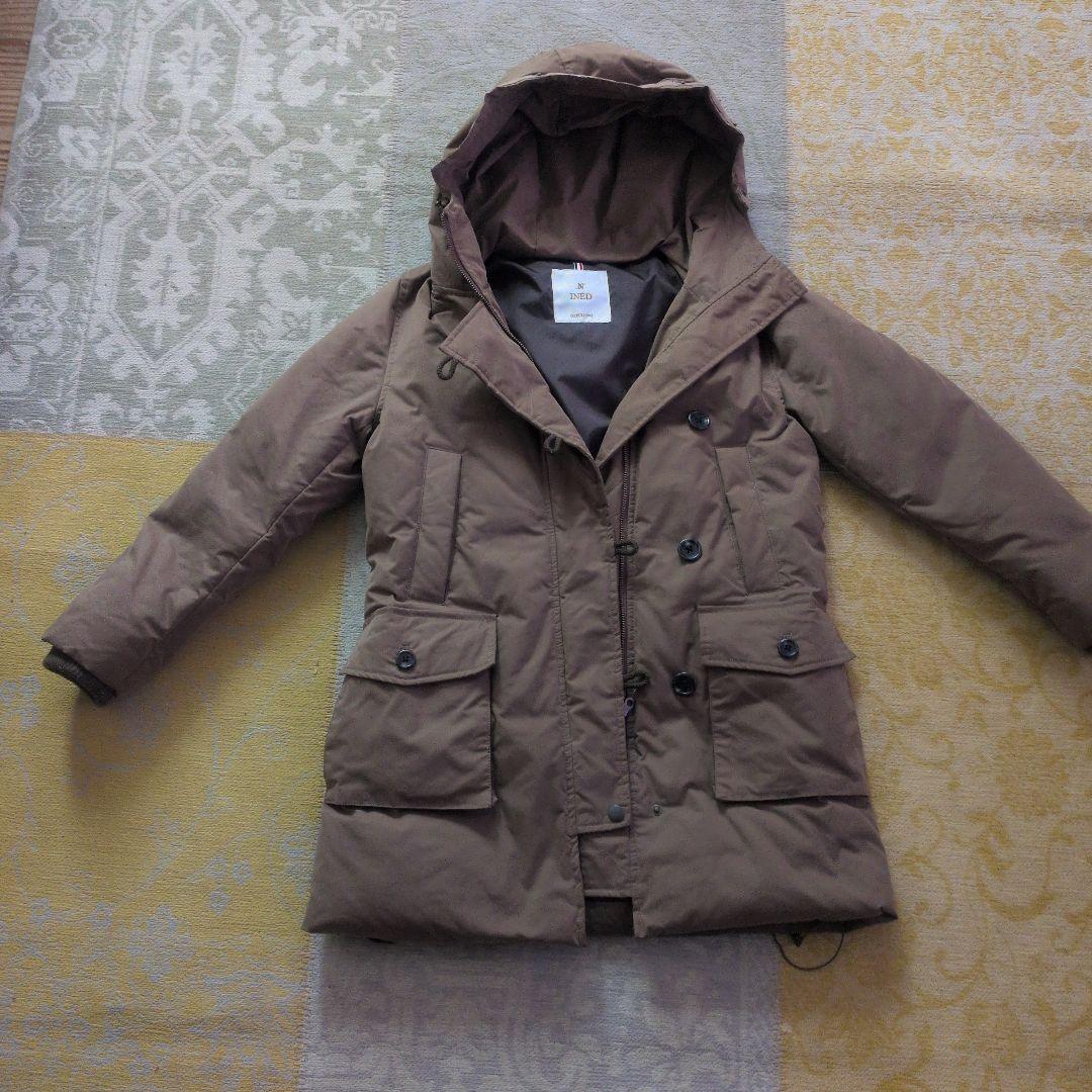 INED ブラウン系 フード付き モッズコート