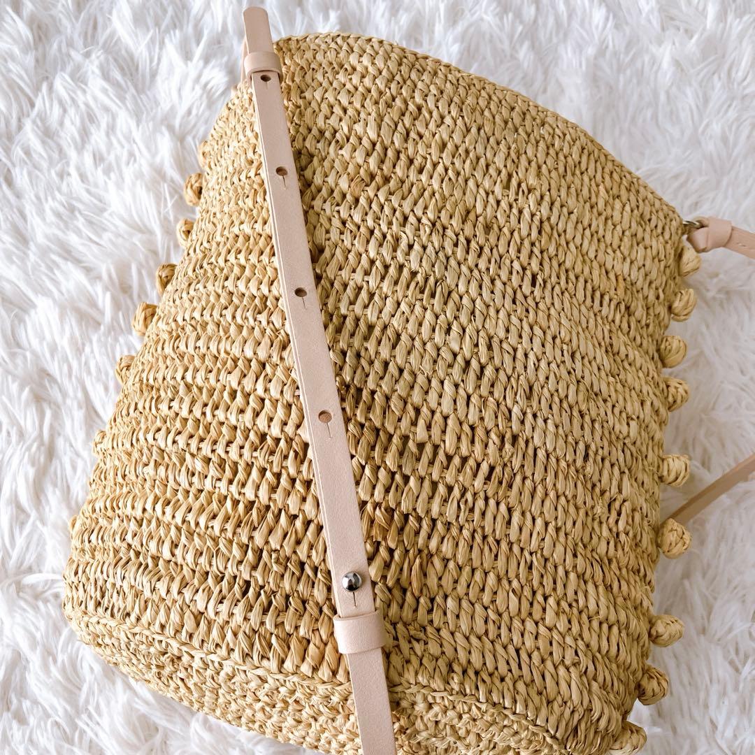 vanessabruno ショルダバッグ ラフィア レザーベルト 巾着付 かご