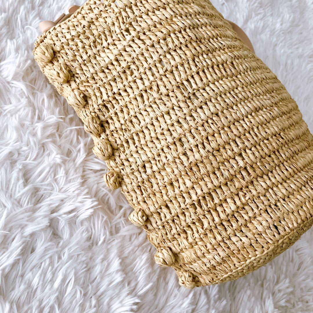 vanessabruno ショルダバッグ ラフィア レザーベルト 巾着付 かご