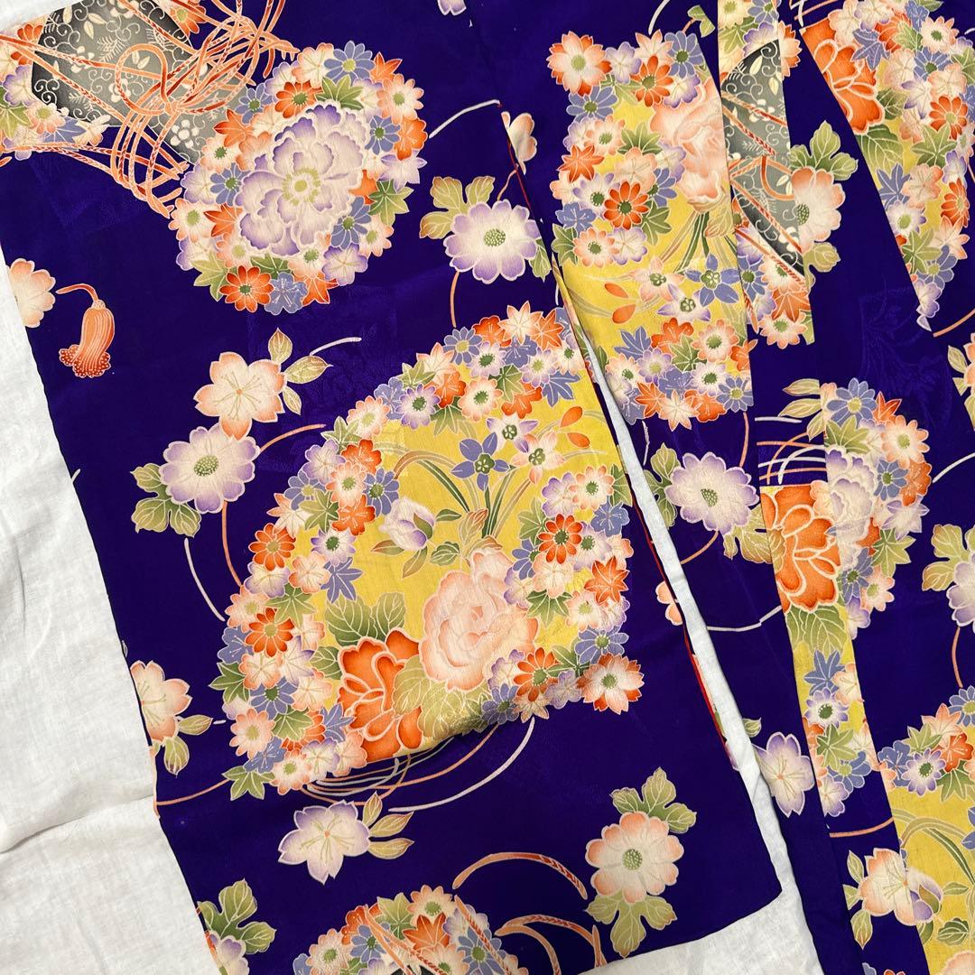 アンティーク/紫/花柄 着物