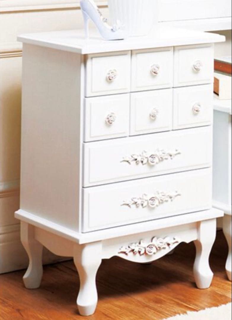 白家具★サイドテーブル★サイドチェスト★ナイトテーブル★薔薇飾り