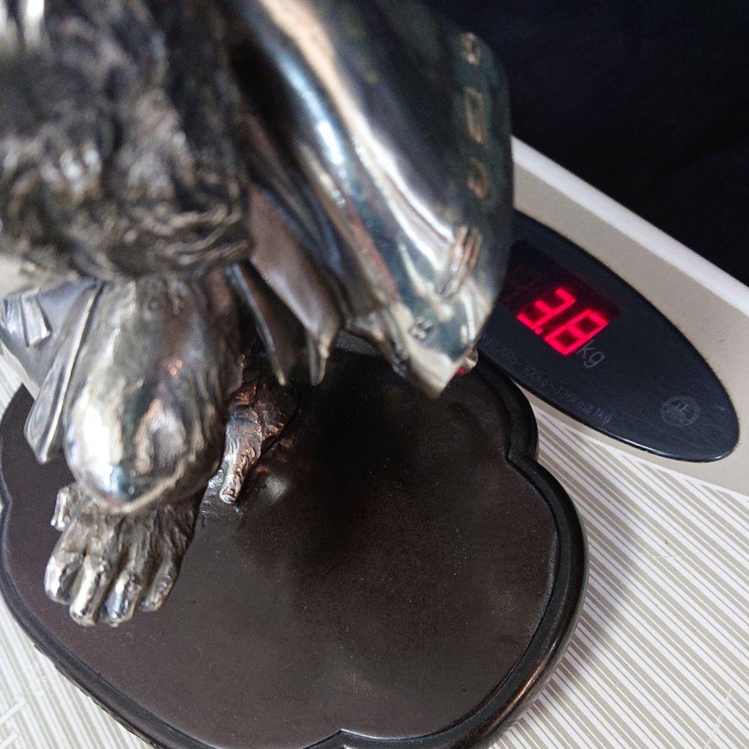 銀製三番叟猿置物 箱付き インテリア 骨董 アンティーク 申年 銀