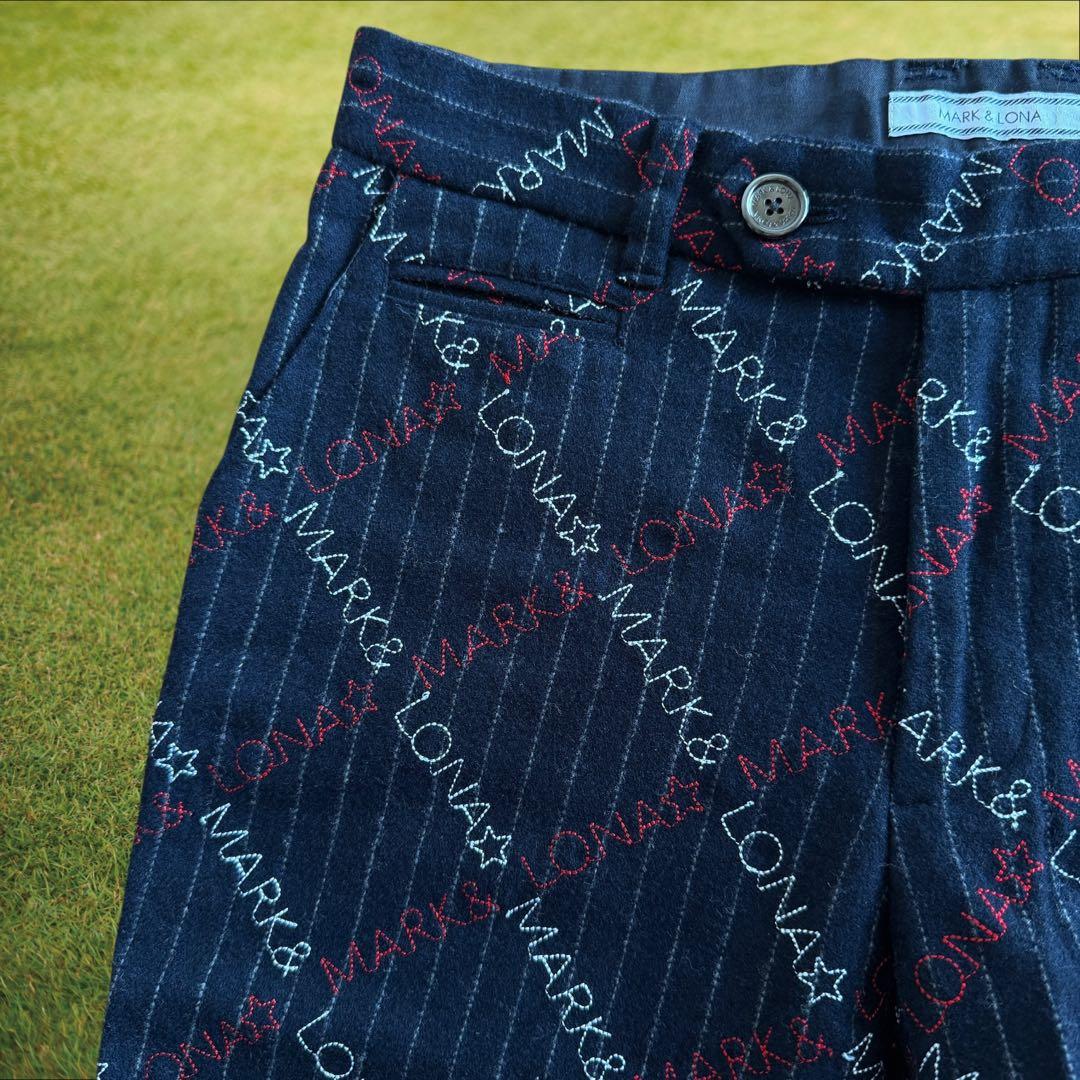 起毛素材　秋冬　マークアンドロナ　ジョガーパンツ　総柄　S〜M相当　紺　ネイビー