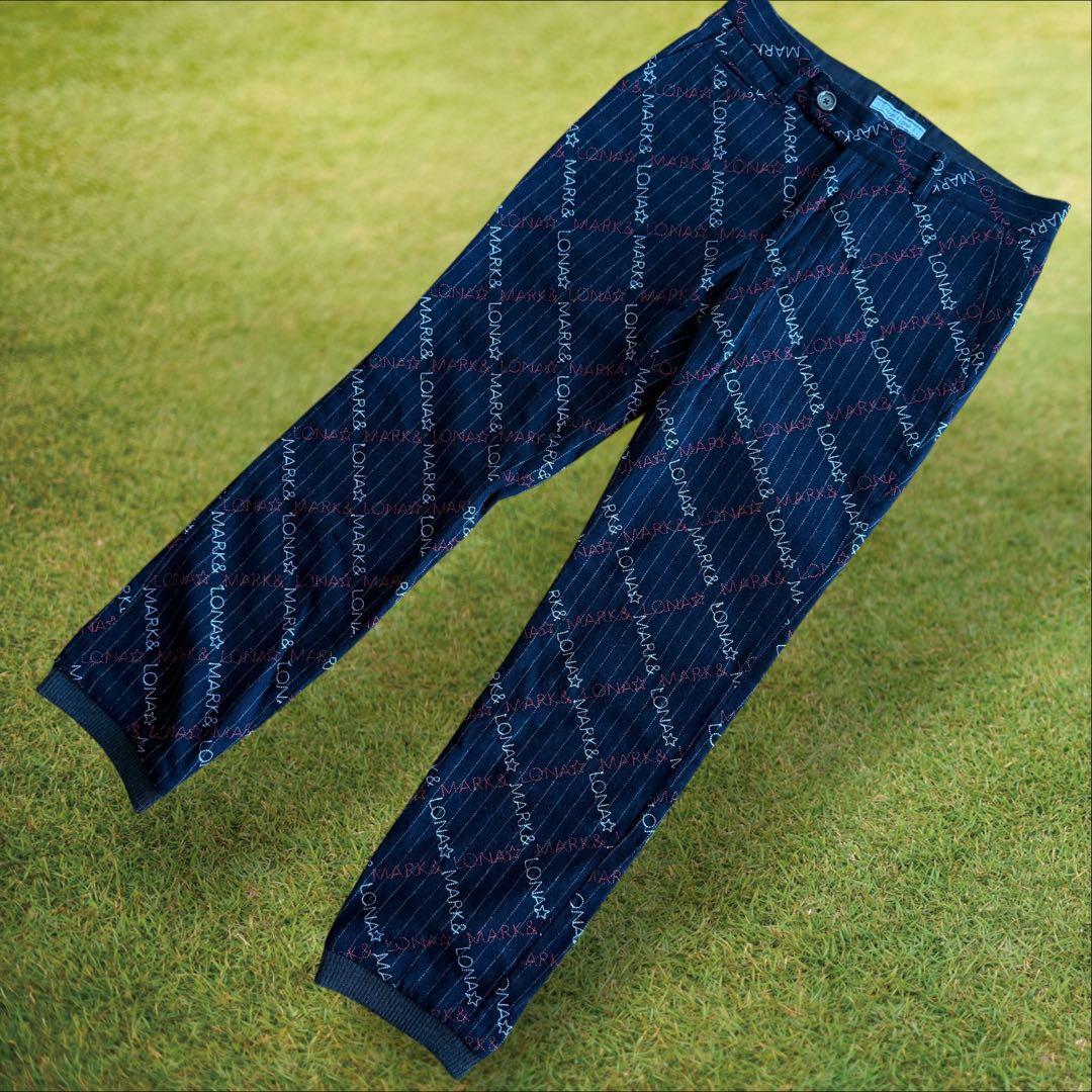 起毛素材　秋冬　マークアンドロナ　ジョガーパンツ　総柄　S〜M相当　紺　ネイビー