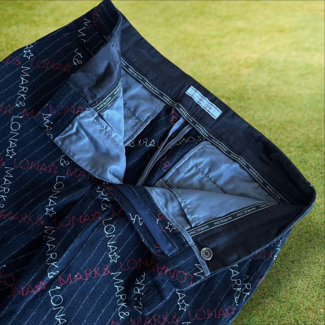 起毛素材　秋冬　マークアンドロナ　ジョガーパンツ　総柄　S〜M相当　紺　ネイビー