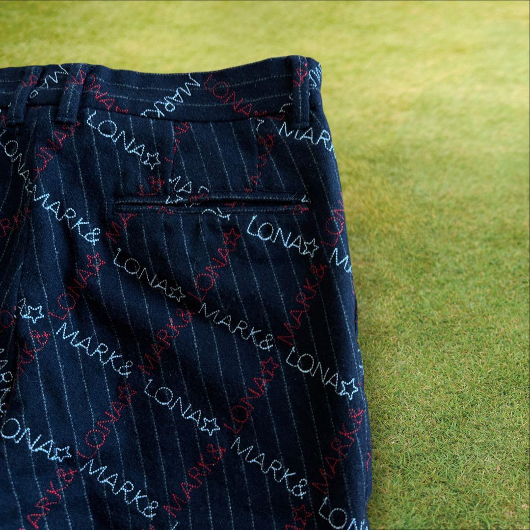 起毛素材　秋冬　マークアンドロナ　ジョガーパンツ　総柄　S〜M相当　紺　ネイビー