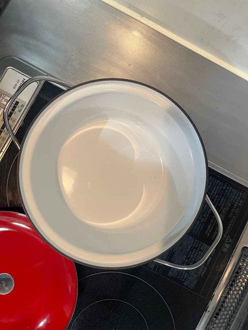 キャサリンホルム ホーロー鍋 赤と白の葉模様