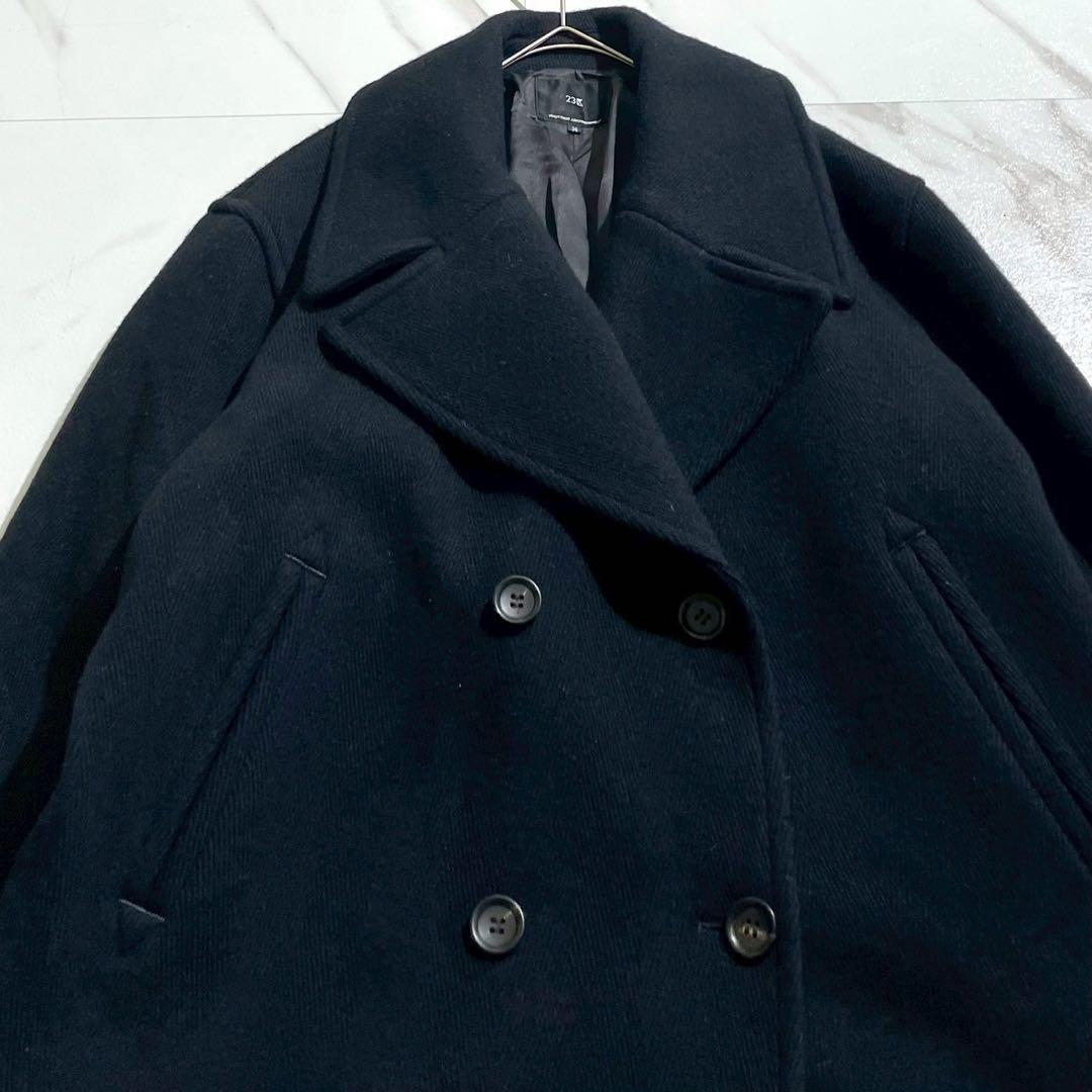 22AW✨ 23区 ヘリンボーンショートピーコート ネイビー ウール 完売品