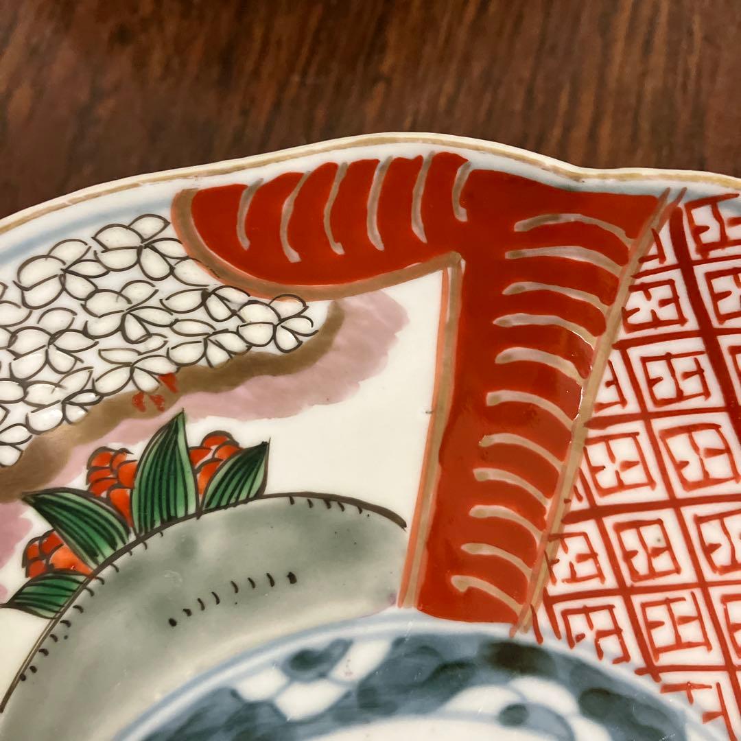 江戸後期〜明治初期｜古伊万里 7寸皿｜染錦 金彩色｜桜の木 唐人