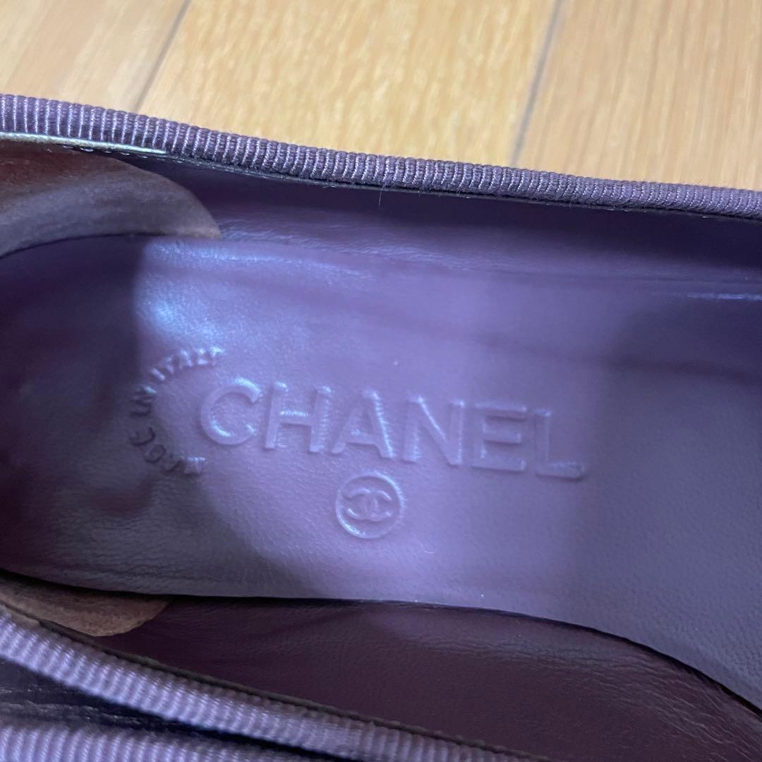 CHANEL バレリーナ バレエシューズ ココマーク リボン パープル 35