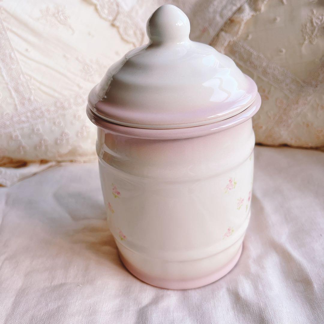 お値下げ♡イマン♡ローズバスケットホーローキャニスターマニーローズアンティーク