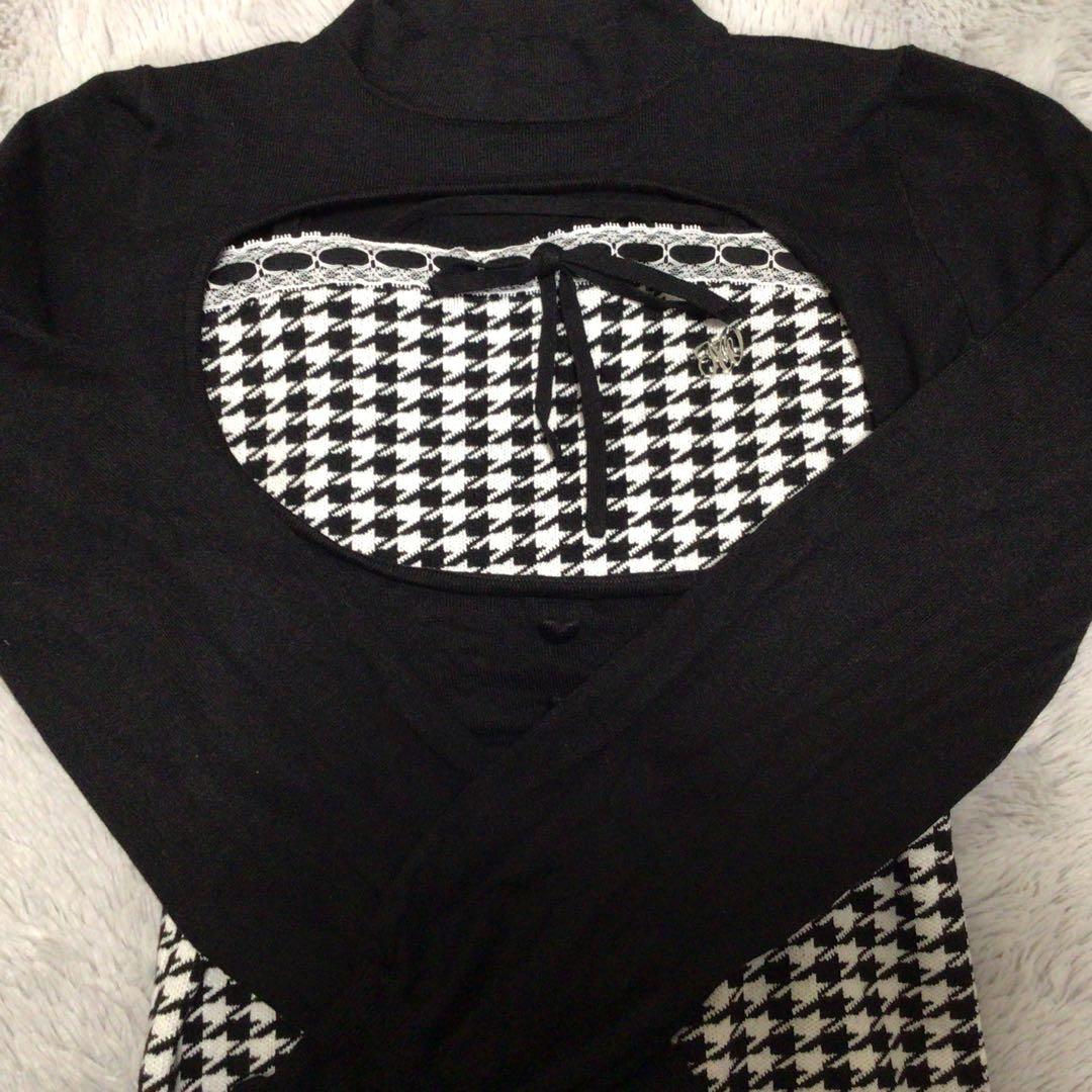 ハニーミュウ HONEYMEW 千鳥柄ハイネックアンサンブルトップス ブラック