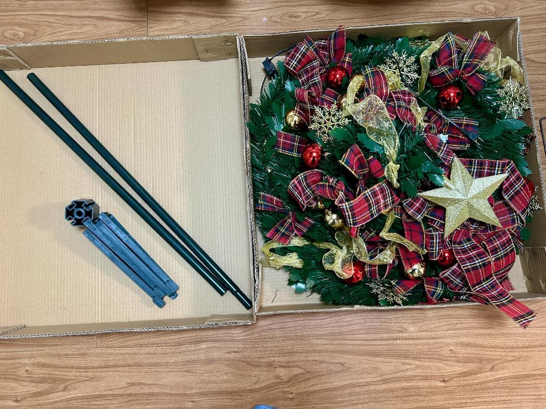 超速組立 クリスマスツリー 【 レッドリボンタイプ LED付 】 180cm